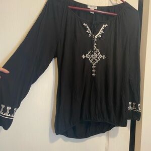 Old Navy Black Blouse with White Embroidery
